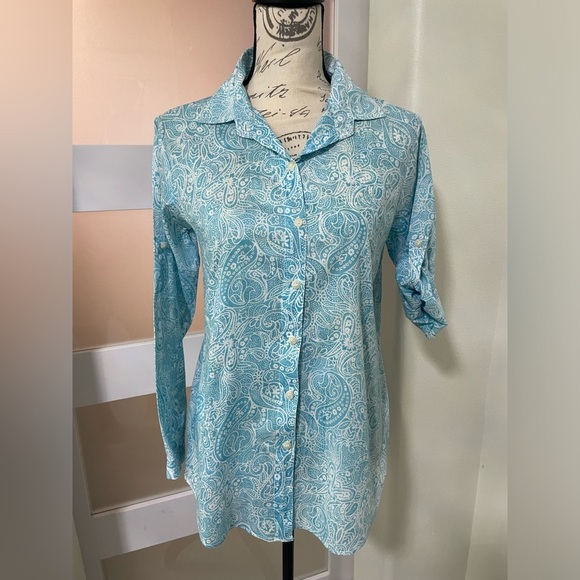 French Curve paisley blue and white SZ Medium - Picture 1 of 7